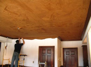 Installing one piece of fabric on ceiling